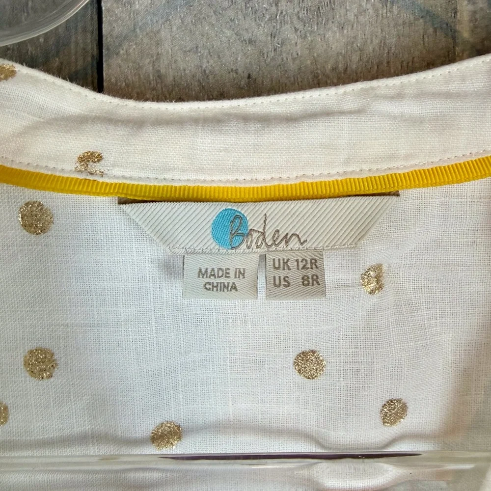 Boden Evangeline Tunic in White Linen Polka Dot Size 8 Regular. - Picture 10 of 16